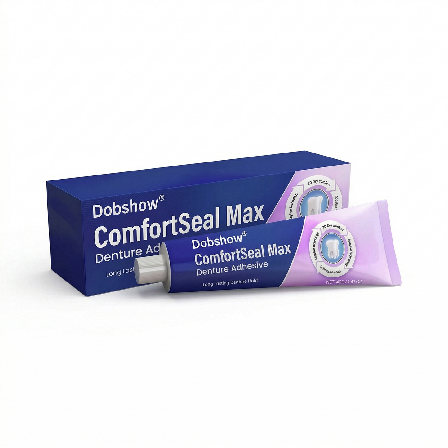 Dobshow® ComfortSeal Max Denture Adhesive—96-hour long-lasting, heat adaptive technology