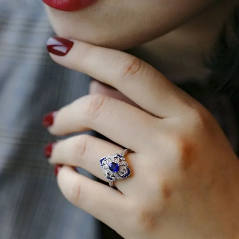 Anel de safira azul claro feminino de luxo e clássico da moda