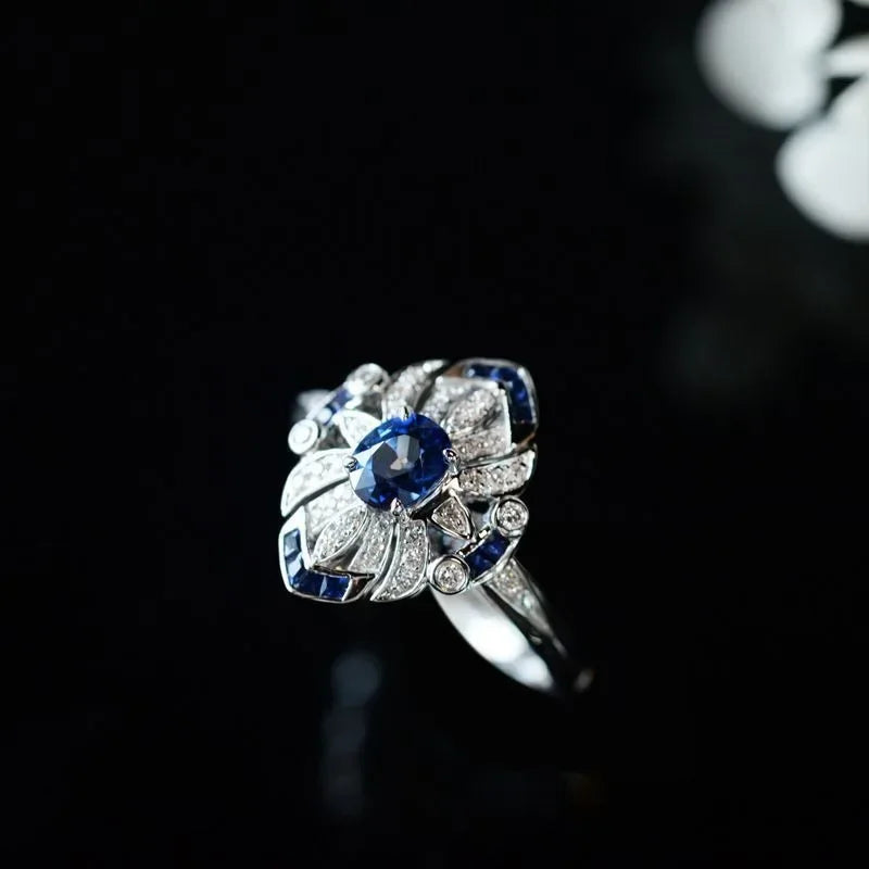 Anel de safira azul claro feminino de luxo e clássico da moda