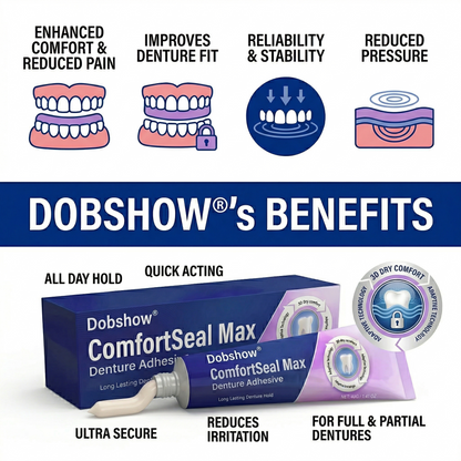 Dobshow® ComfortSeal Max Denture Adhesive—96-hour long-lasting, heat adaptive technology