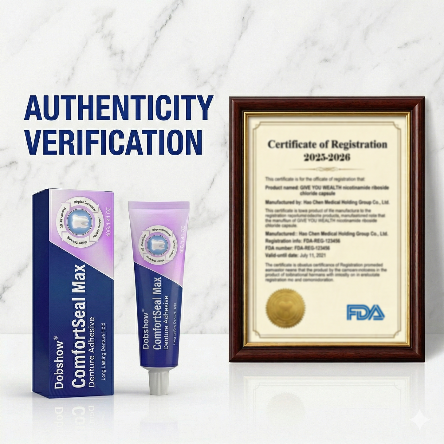 Dobshow® ComfortSeal Max Denture Adhesive—96-hour long-lasting, heat adaptive technology