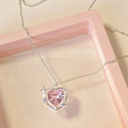 Colar com pingente de cruz de zircão rosa com novo design
