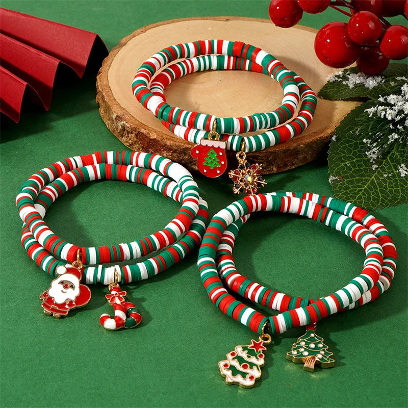Pulseira de pingente de argila de polímero de Natal acessórios para festas de fim de ano